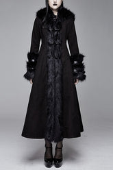 Black Gothic Double Faced Woolen Hooded Long Sexy Women Coat